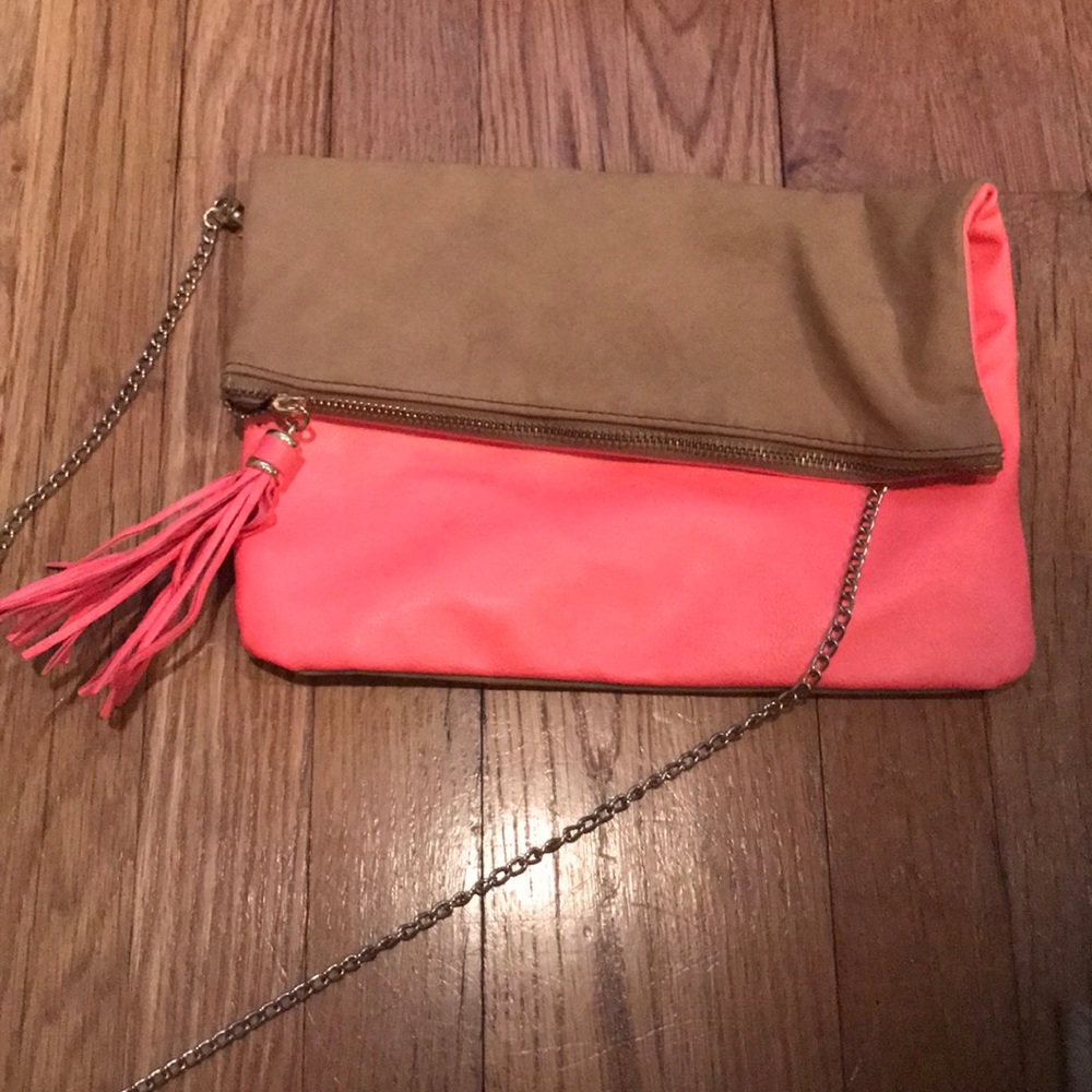 H&M Tan and hot pink crossbody or clutch